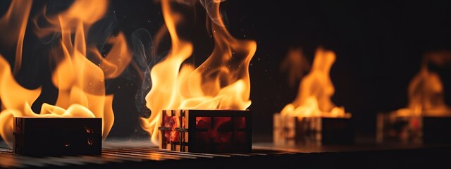 Obraz premium fire, flames, blaze, inferno, combustion, heat, warmth, ignition, kindle, conflagration, ember, incinerate, scorch, pyre, flare, bonfire, wildfire, spark, hearth, incendiarism, generative ai