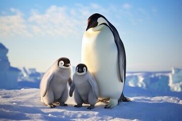 Penguins in a polar environment with their loved ones. Generative AI