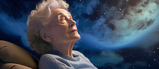 mature woman looking into space. AI generated.