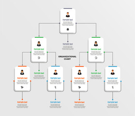 Organizational chart with business avatar  icons. Business hierarchy infographic elements. Vector illustration 