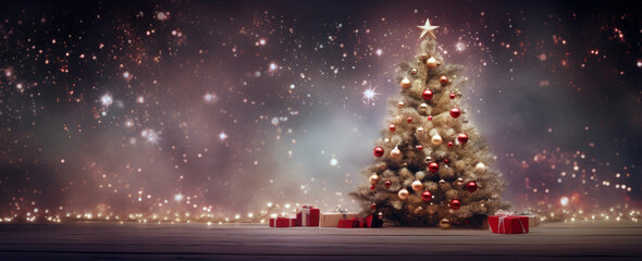 Fototapeta na wymiar christmas tree with lights background banner