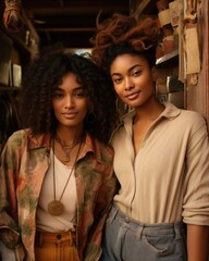 Two african american beautiful girls dressed in vintage clothes