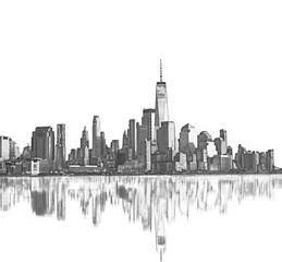 New York skyline, Manhattan, disegno, schizzo, illustrazione, 