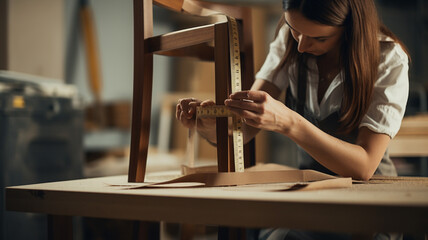 young woman working in carpentry