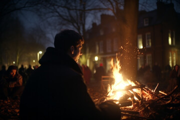Festive Bonfire in the Night