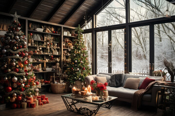 Fototapeta na wymiar Living Room decorated for Christmas