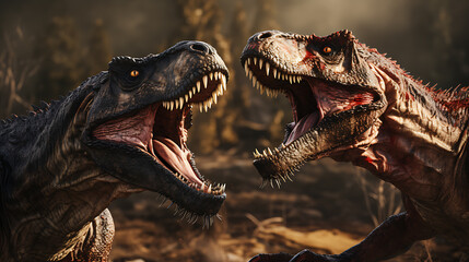 Fototapeta premium Two T-rex fight each other