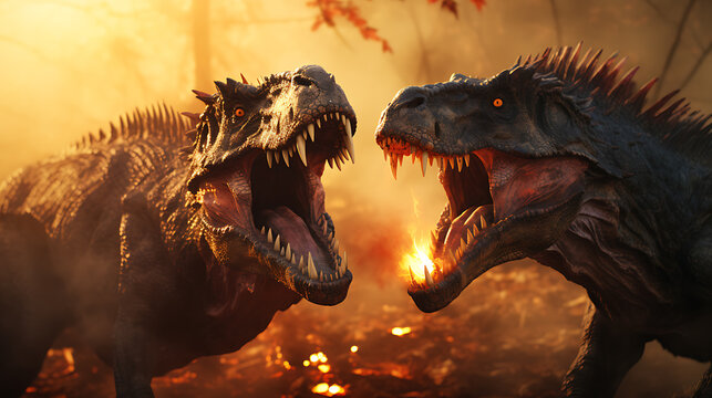 Two T-rex fight each other