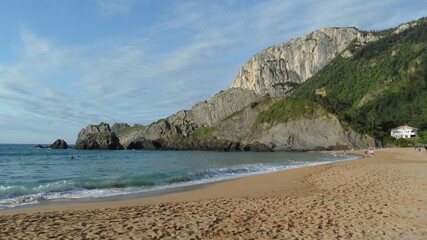 Naklejka na ściany i meble Laga beach, Basque country landscape, Atlantic ocean coastline, travel landmark
