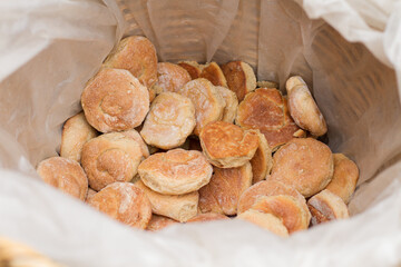 Photograph of traditional breads at a fair in the highlands of Peru. Concept of traditional food.
