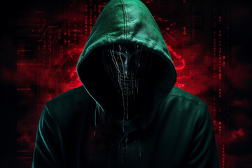 the dark web hooded hacker banner. High quality photo