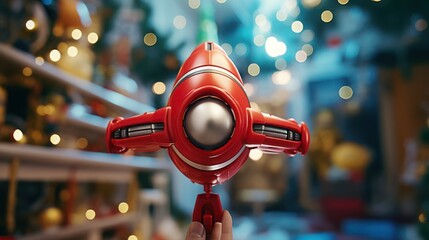 Illustration of a child's red airplane in a festive background - obrazy, fototapety, plakaty