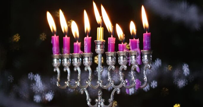 Jewish festival of lights hanukkah menorah hanukkiah candles burning bright
