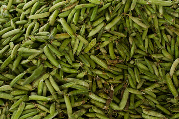 Photo of a group of peas in a local market in Peru. Concept of food and markets.
