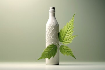 White bottle with leaf. 3D render. Generative AI