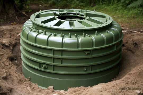 A three-chambered plastic septic tank for underground septic system. Generative AI