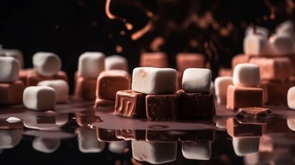 chocolate, marshmallow, food, glass, drink, sweet, table, dessert, candle, brown, coffee, cake, bottle, delicious, candy, dark, isolated, cocoa, sweets, gourmet, milk, generative ai