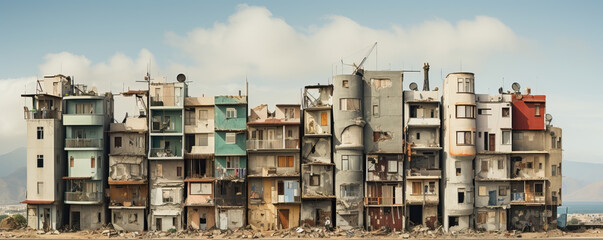 An urban landscape engulfed i chaos through the ruins of a war-torn urban landscape