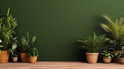 interior design of modern room with green plant and brown wall background for design, copy space