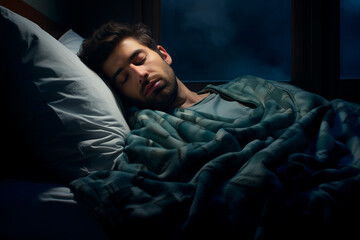 A man sleeping in bed at night