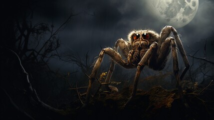 Capture the delicate balance of a spider poised to pounce on its prey in the soft moonlight.