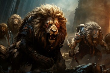 Fototapeta na wymiar fierce lion warriors dominating. Generative AI
