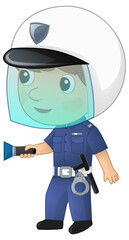 Cartoon character policeman boy happy at work isolated illustration for kids