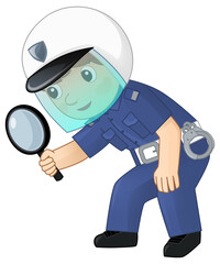 Obraz premium Cartoon character policeman boy happy at work isolated illustration for kids