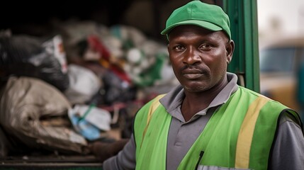 Reflective Garbageman Worker in Heavy Industry