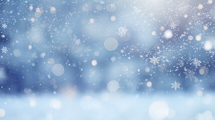 Obraz premium Christmas winter background with snow and blurred bokeh.Merry christmas and happy new year greeting card with copy-space