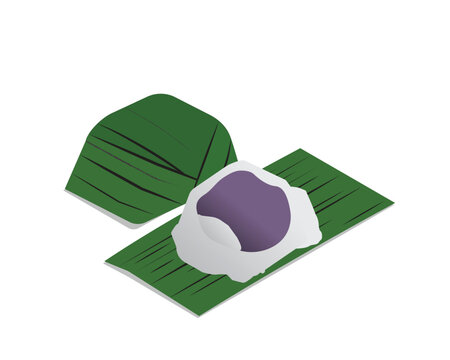 A vector of "kuih koci" on white background. Kue kochi or koci is a Maritime Southeast Asian dumpling made from glutinous rice flour, and stuffed with coconut fillings with palm sugar.
