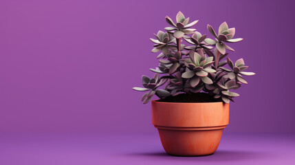 Succulent in a pot against a purple background