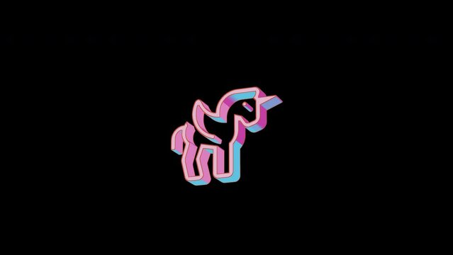 Bright alicorn icon is jumping merrily. Retro style. Alpha channel black. Looped from frame 120 to 240, Alpha BW at the end
