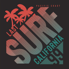 typographic vector illustration of surf theme. tee  shirt graphics , print