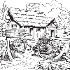 bicycles in the countryside coloring page