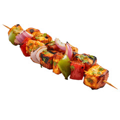paneer tikka with vegetables isolated on white background, ai generated