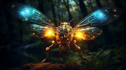 Showcase the ethereal beauty of a firefly's glowing abdomen in the darkness of night.