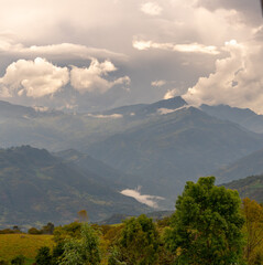 Obraz premium natural landscapes, in Colombian mountains, the great central mountain range of America and its beautiful landscapes and country houses
