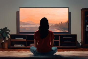 A woman watching television. View from back