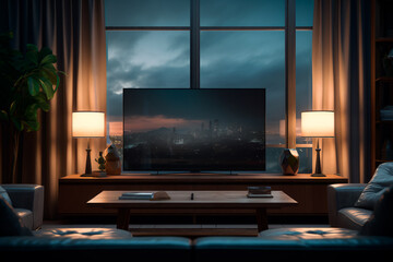 Plasma television in a dark room