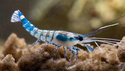 Blue Diamond Shrimp, a rare species, crawls out of dung