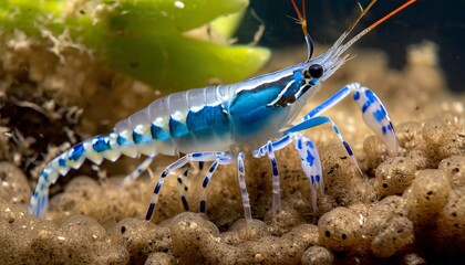 Obraz na płótnie Canvas Blue Diamond Shrimp, a rare species, crawls out of dung