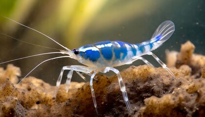 Blue Diamond Shrimp, a rare species, crawls out of dung
