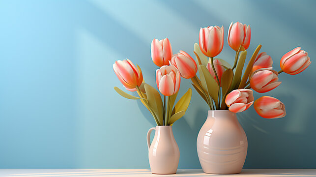 Still life of Spring tulip flowers on colorful background UHD wallpaper Stock Photographic Image