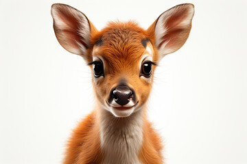 Deer on a white background. Adorable 3D cartoon animal portrait.