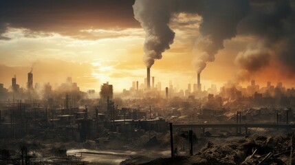 City skyline and the air pollution, concept: clean air, 16:9, copy space