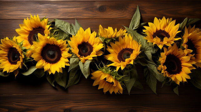 Sunflowers on wooden background UHD wallpaper Stock Photographic Image