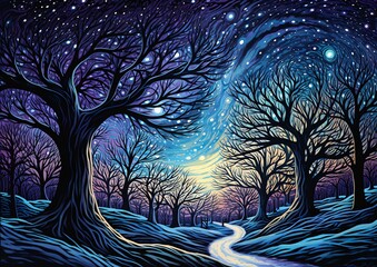 road woods trees stars symbolic winter trip best album covers dreamy night blue