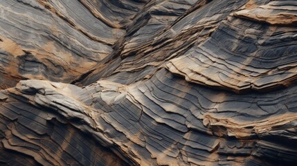 A close-up shot of the intricate rock layers and geological formations in a tilted mountain range. - obrazy, fototapety, plakaty