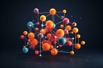 3D illustration of vibrant nodes with unique geometric shapes. Generative AI